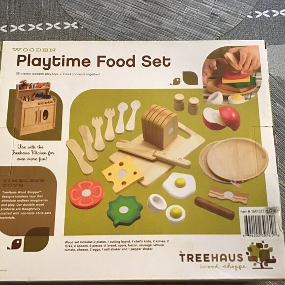 Vintage Treehaus 28 Pc Wooden Playtime Food Set--New - Picture 2 of 2
